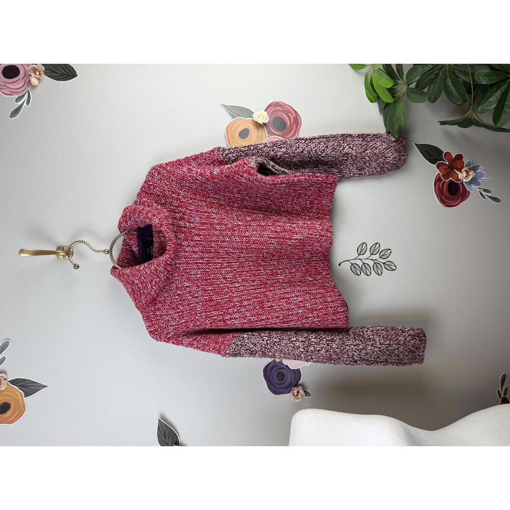 ONLY Pink and Purple Colorblock Knit Cropped Turtleneck Sweater - Size - Medium